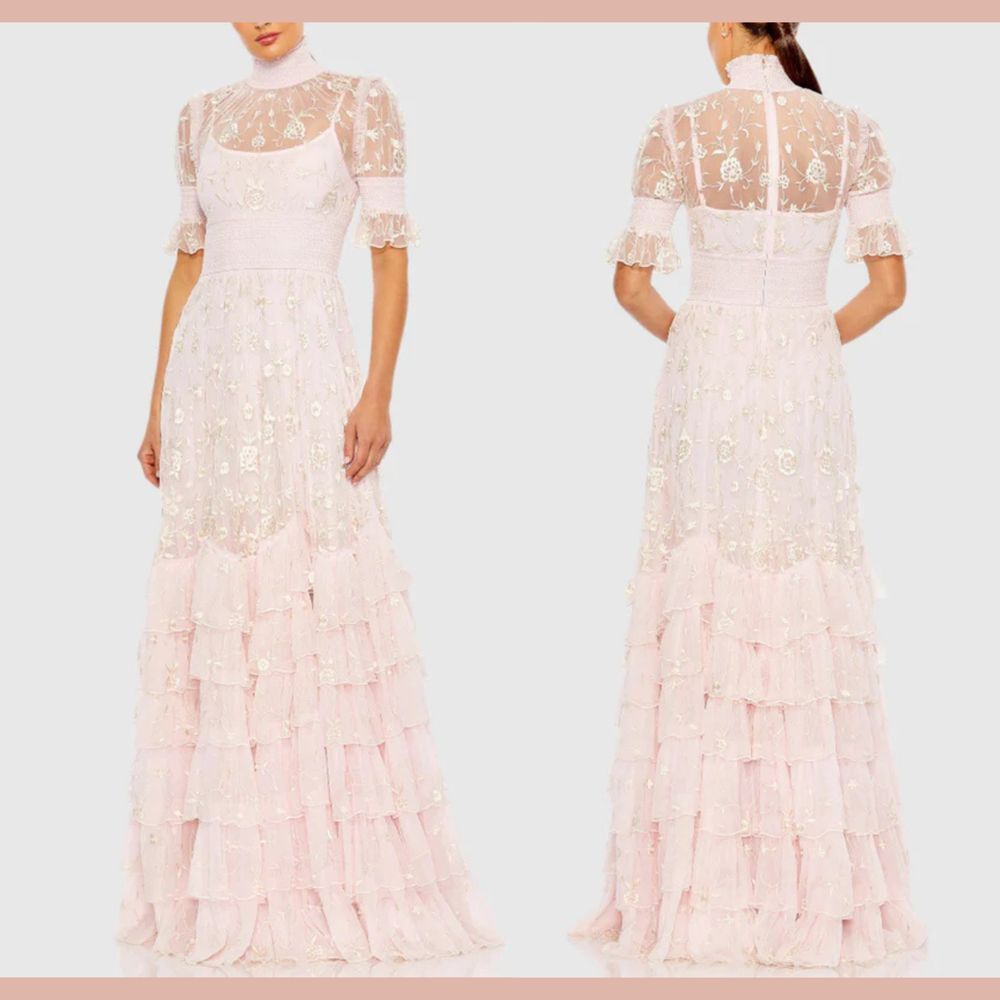 NEW MAC DUGGAL [ 6‎ ] 8005 Embroidered Floral Tiered Smock Neck Gown Rose Pink - Picture 2 of 16